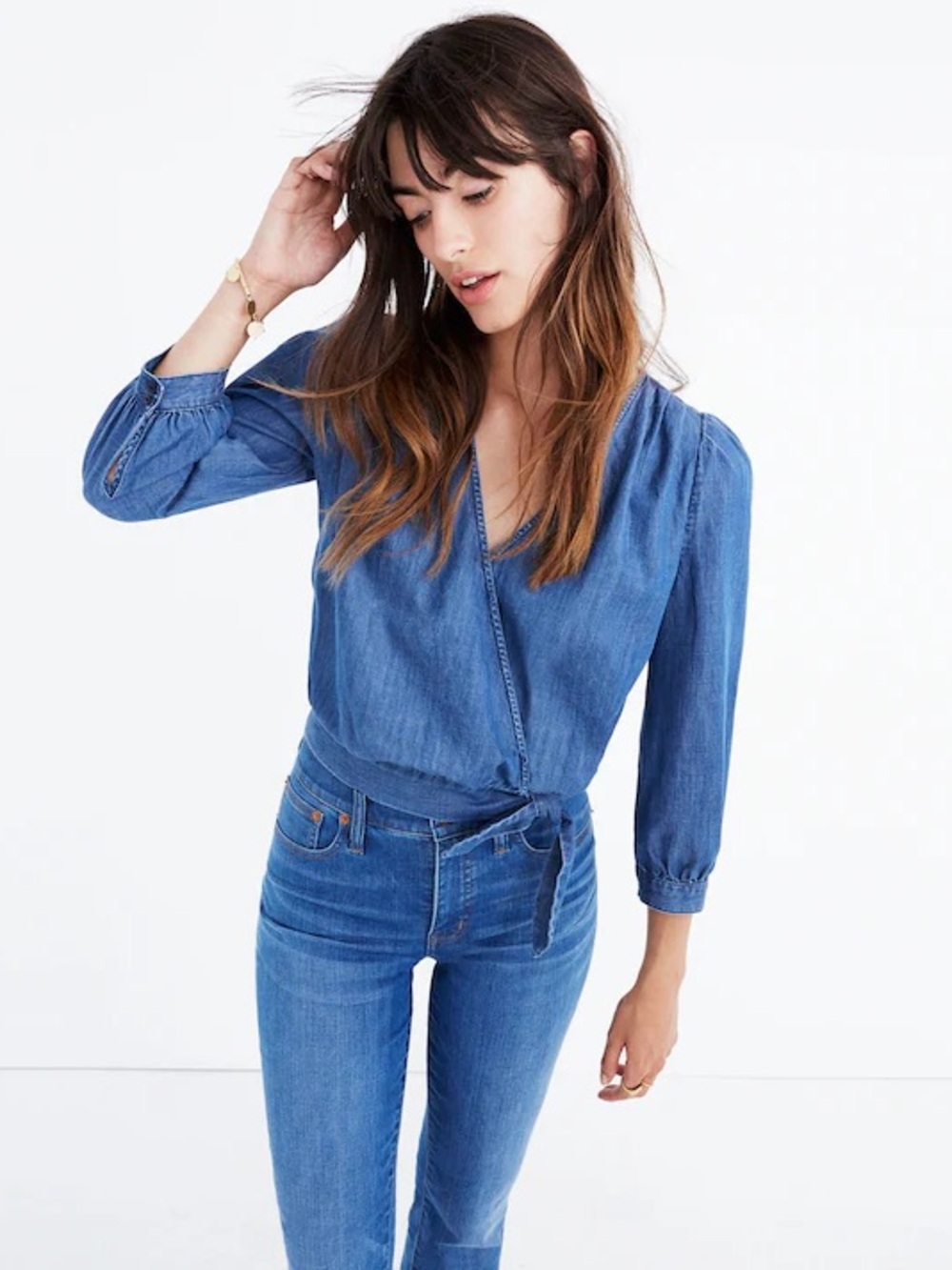 MADEWELL Blue Denim Wrap Top - Descanso Wash - XXS